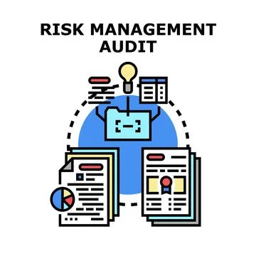 Risk management audit analyzing financial data and reports Stock Illustration
