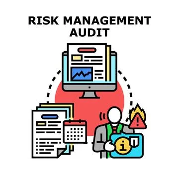 Risk management audit process evaluating business documents 库存插图