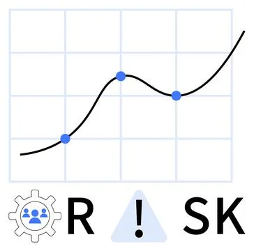 Risk Management Chart with Line Graph, Gear Icon, and Risk Warning Triangle Stock Illustration
