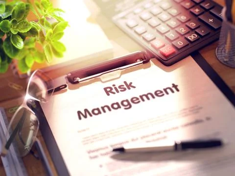 Risk Management on Clipboard. 3D Stock Illustration