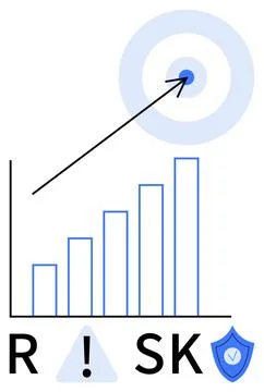 Risk Management Concept with Bar Graph and Target Goal Arrow Showing Progress Stock Illustration