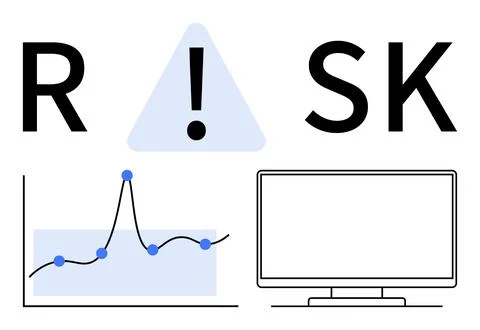 Risk Management Concept with Graph, Computer Screen, and Warning Sign Stock Illustration