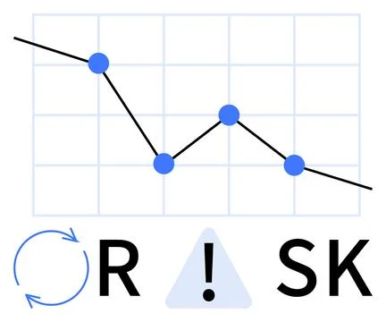 Risk Management Concept with Line Graph Showing Decrease and Warning Sign E.. Stock Illustration