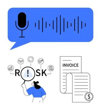 Risk management, data security, financial invoicing, business analytics, frau Stock Illustration