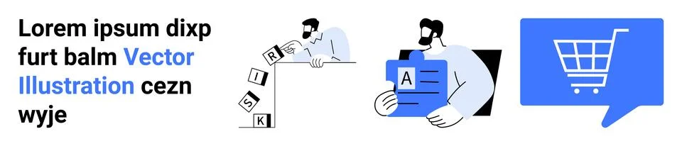 Risk Management, Document Analysis, and Online Shopping Conceptual Design Set Stockillustratie