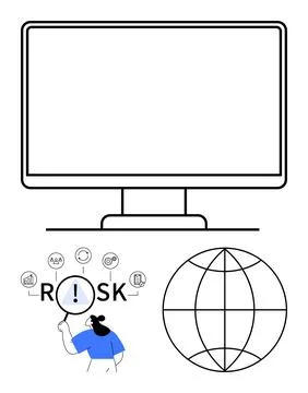 Risk management, global analysis, cybersecurity, business strategy, monitorin Stock Illustration