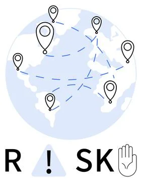Risk management, global communication, network security, location tracking, d Stock Illustration