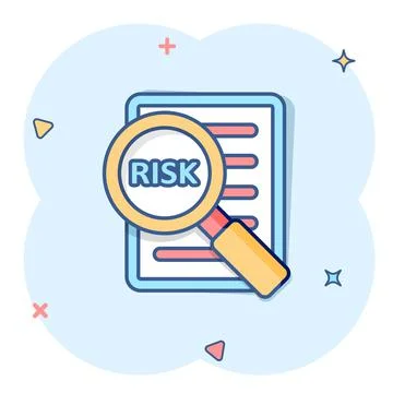 Risk management icon in comic style. Document cartoon vector illustration on  Illustrazione stock