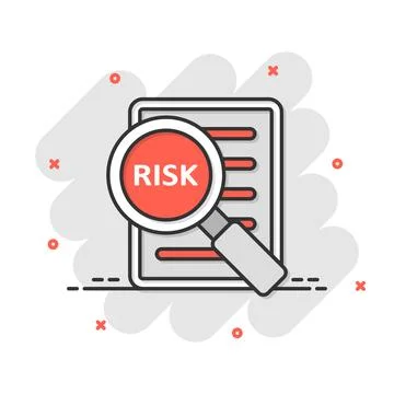 Risk management icon in comic style. Document cartoon vector illustration o.. Illustrazione stock