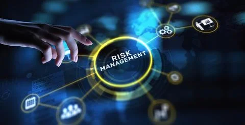 Risk Management Identifying and Mitigating Business Risks, projection on a .. Stock Photos