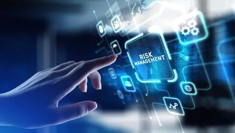 Risk Management Identifying and Mitigating Business Risks, projection on a vi Stock Photos