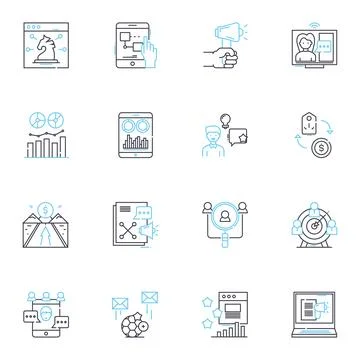 Risk management linear icons set. Mitigation, Assessment, Analysis, Control Illustrazione stock