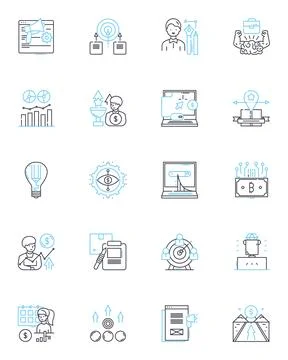Risk management linear icons set. Mitigation, Assessment, Analysis, Control Stock Illustration