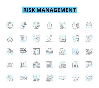 Risk management linear icons set. Probability, Uncertainty, Mitigation Stock Illustration