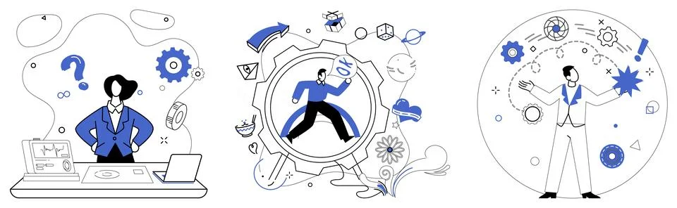 Risk management. Managing risks is akin to solving puzzles, fitting pieces .. Illustrazione stock