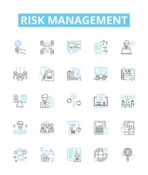 Risk management vector line icons set. Risk, Management, Assess, Analyze, Avoid Stock Illustration