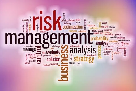 Risk management word cloud with abstract background Stock Illustration