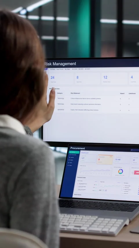 Risk Manager Analyzing Corporate Data On Laptop Stock Footage 334536007