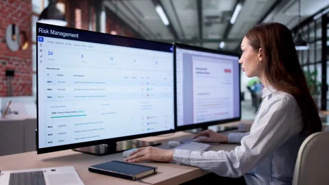 Risk Manager Analyzing Enterprise Data On Computer Stock Footage 334533707