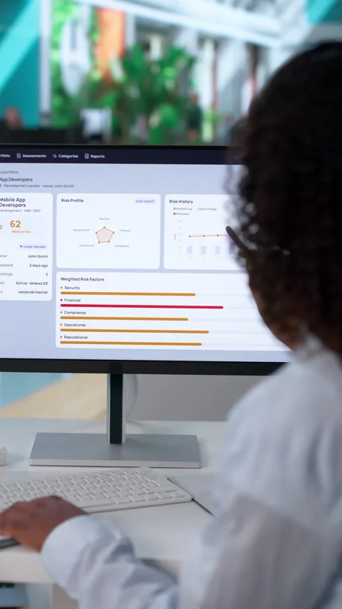 Risk Manager Assessing Third-party Compliance On Computer Stock Footage 340406863