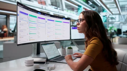 Risk Manager Carefully Analyzing Enterprise Data Stock Footage 346328312