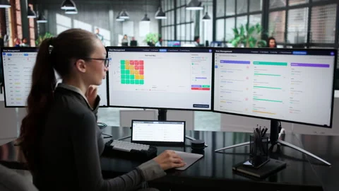 Risk Manager Carefully Analyzing Financial Data Stock Footage 345326926