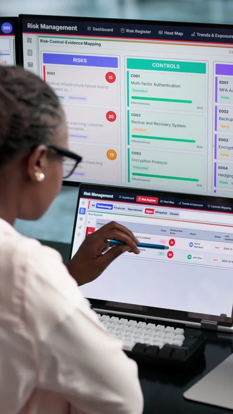Risk Manager Carefully Analyzing Financial Data Stock Footage 346324012
