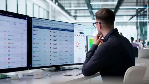 Risk Manager Reviewing Supplier Data On Computer Stock Footage 340995117