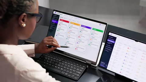 Risk Manager Reviews Compliance Data On Laptop Stock Footage 344721477