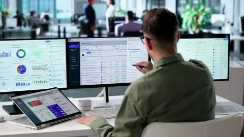 Risk Manager Reviews Internal Controls Dashboard On Laptop Stock Footage 342962291