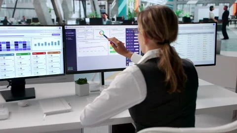 Risk Manager Using Software Platform To Control Vídeo Stock 341000389