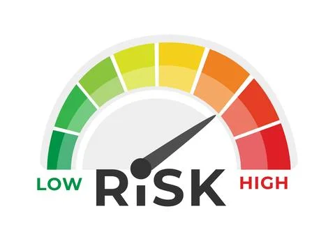 Risk meter with color-coded levels ranging from low to high, an essential tool 스톡 일러스트