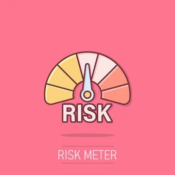 Risk meter icon in comic style. Rating indicator cartoon vector illustratio.. Stock Illustration