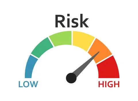 Risk meter icon in flat style. High, low, medium level vector illustration .. Stock Illustration