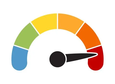 Risk meter icon in flat style. High, low, medium level vector illustration .. Stock Illustration