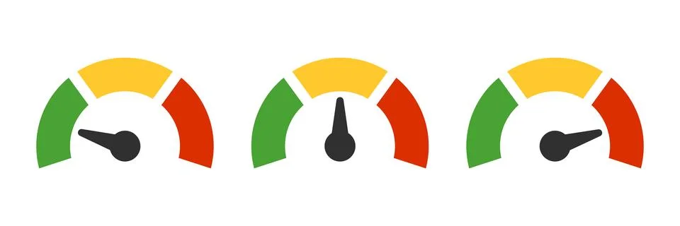 Risk meter icon set collection in flat style. High, low, medium level vecto.. Stock Illustration