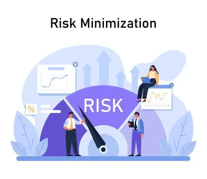 Risk Minimization spotlighted. Professionals navigate financial charts, Stock Illustration