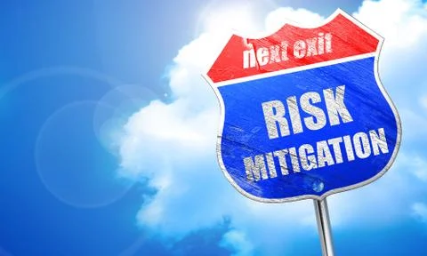 Risk mitigation sign, 3D rendering, blue street sign Stock-Illustration