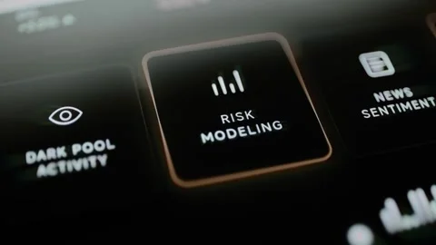 Risk Modeling tile highlights beside market intelligence controls Stock Footage 346599245