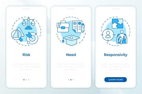 Risk need responsivity model blue onboarding mobile app screen Stock Illustration
