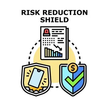 Risk reduction shield protecting data finance and mobile Stock Illustration