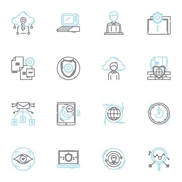 Risk security linear icons set. Vulnerability, Threat, Breach, Exposure, Hack Stock Illustration