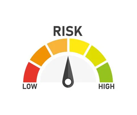 Risk speedometer icon or sign of different colors with black arrow. Vector il Stock Illustration