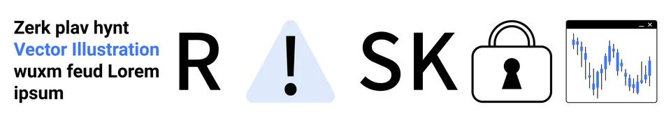 RISK spelled using caution symbol, padlock, and stock market graph. Ideal for Stockillustratie