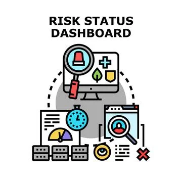 Risk status dashboard analyzing cybersecurity threats Stock Illustration
