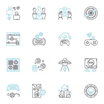 Risk-taking linear icons set. Courage, Thrill, Adventure, Boldness, Daring Stock Illustration