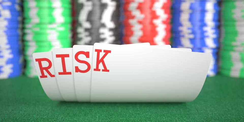 Risk text on playing cards on the table, 3d rendering Illustration