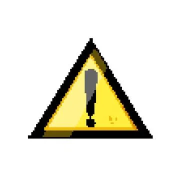 Risk yellow warning sign pixel art vector illustration Stock Illustration