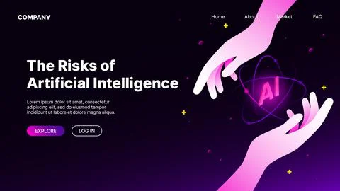 Risks of Artificial Intelligence Banner. Web Page Template Stock Illustration