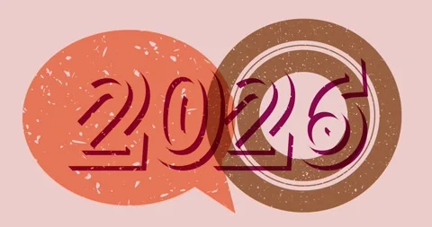 Risograph 2026 and speech bubble with geometric elements Stock Footage 322083222